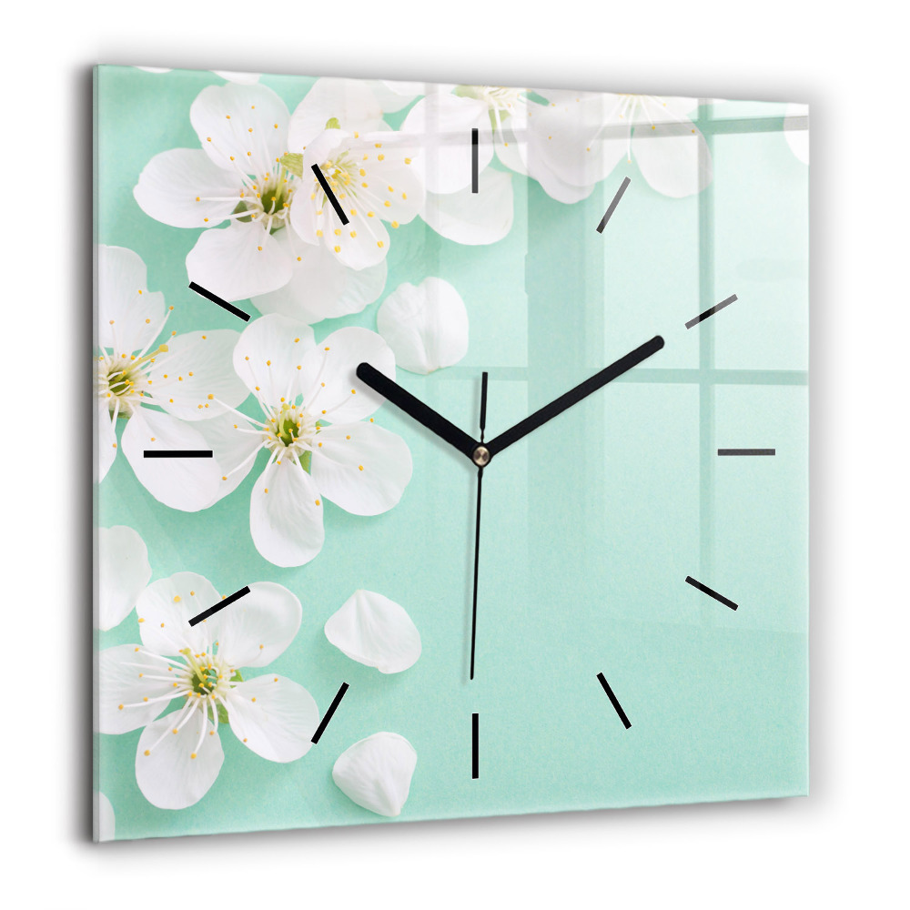 Horloge murale carrée 60x60 cm Fleurs de pommier