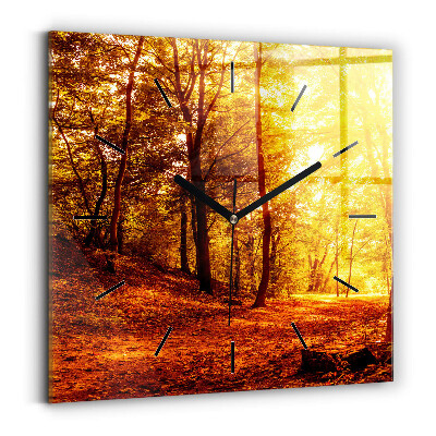 Horloge murale carrée 60x60 cm Paysage forestier au soleil