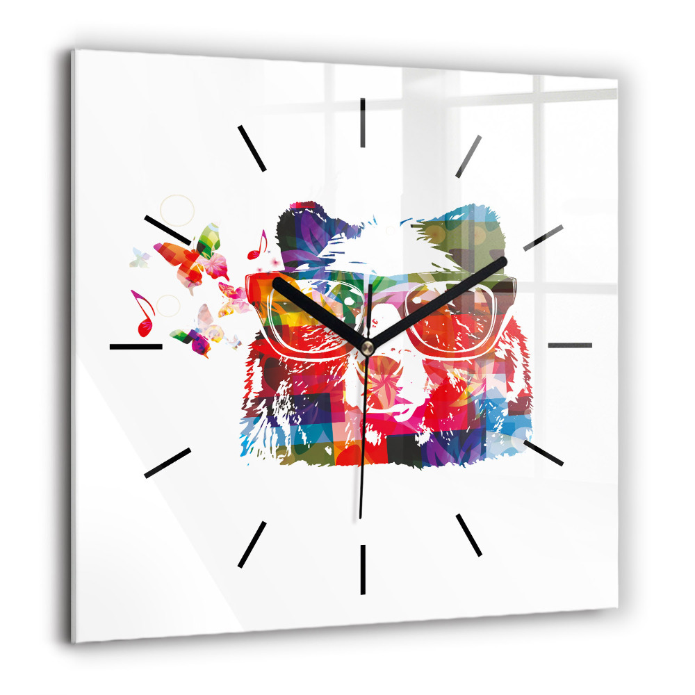 Horloge carrée en verre 60x60 cm Tête d'ours