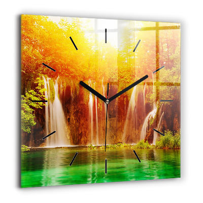 Pendule carrée en verre 60x60 cm Vue d'une cascade