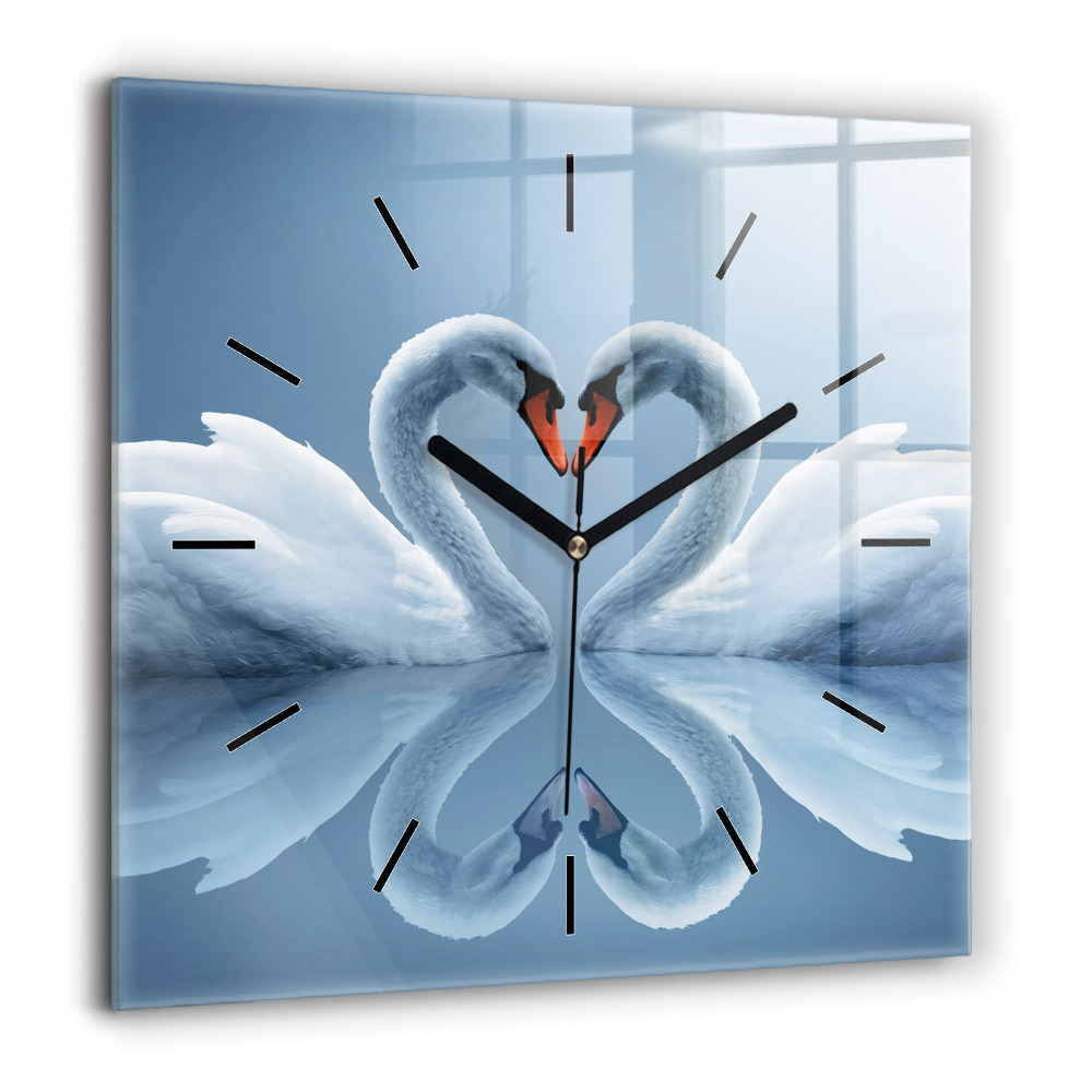Horloge murale carrée 60x60 cm Cygnes dans le coeur