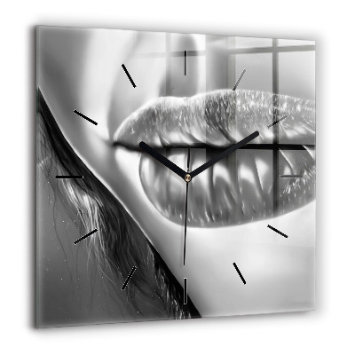 Pendule carrée en verre 60x60 cm Bouche d'une femme