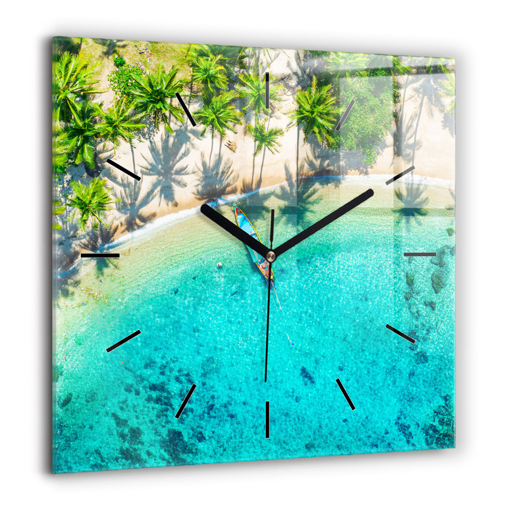 Pendule carrée en verre 60x60 cm Plage tropicale de Koh Tao