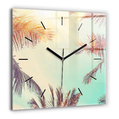 Pendule carrée en verre 60x60 cm Palmiers tropicaux