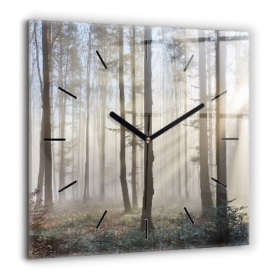 Horloge murale carrée 60x60 cm Forêt dans la brume