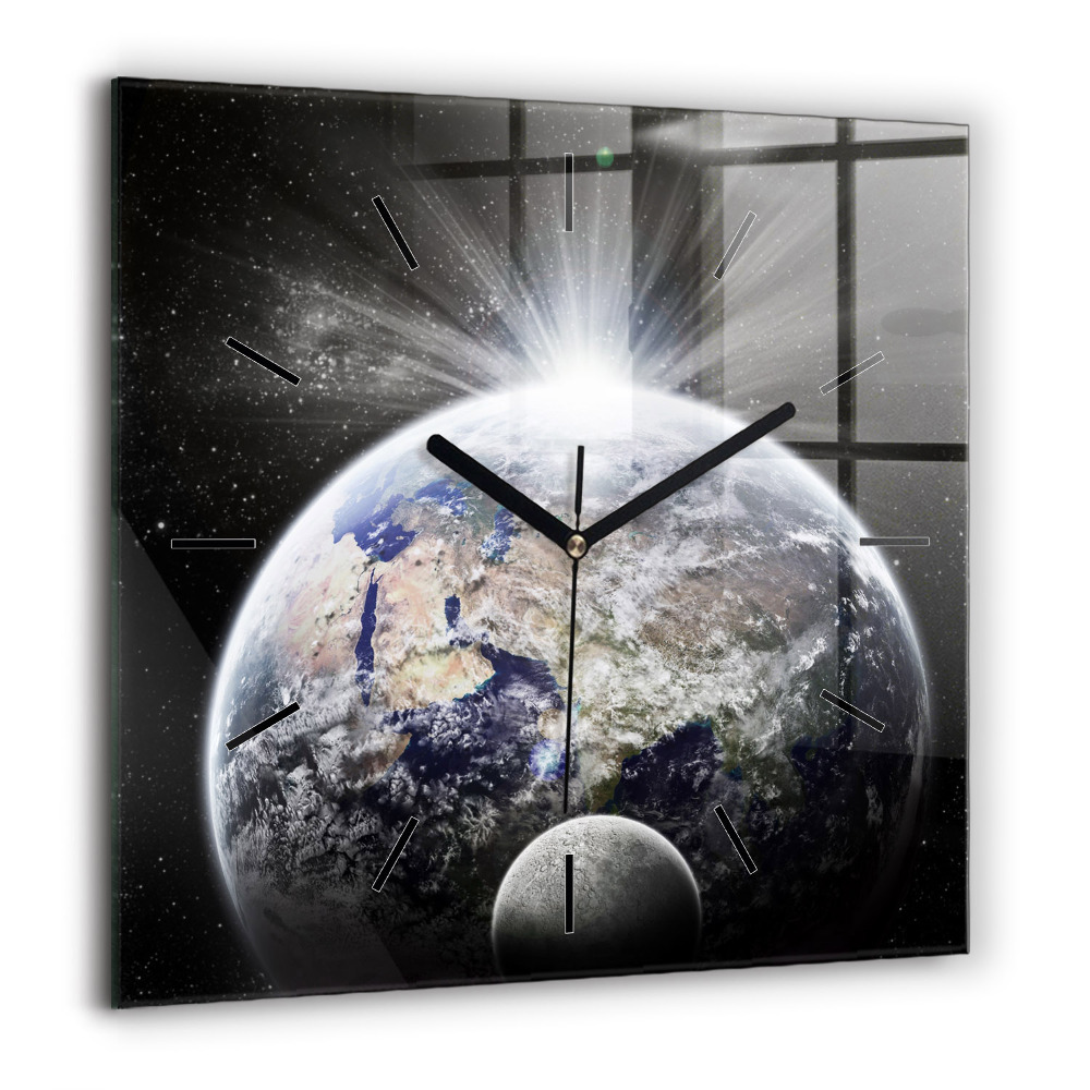 Horloge carrée en verre 60x60 cm Terre Lune Soleil