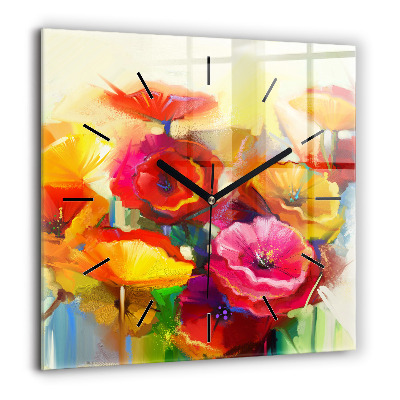 Horloge carrée en verre 60x60 cm Coquelicots colorés