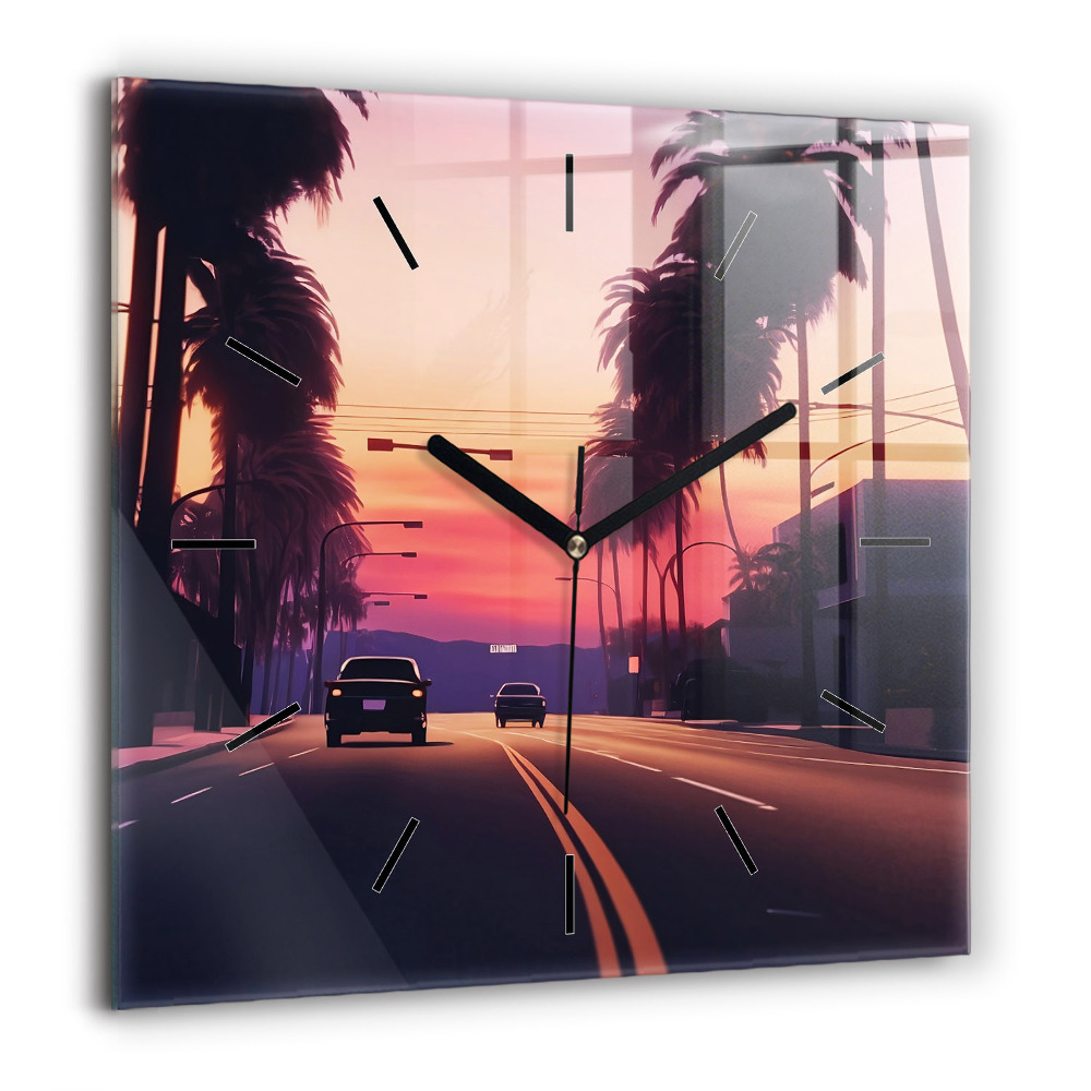 Horloge murale carrée 60x60 cm Coucher de soleil à Los Angeles