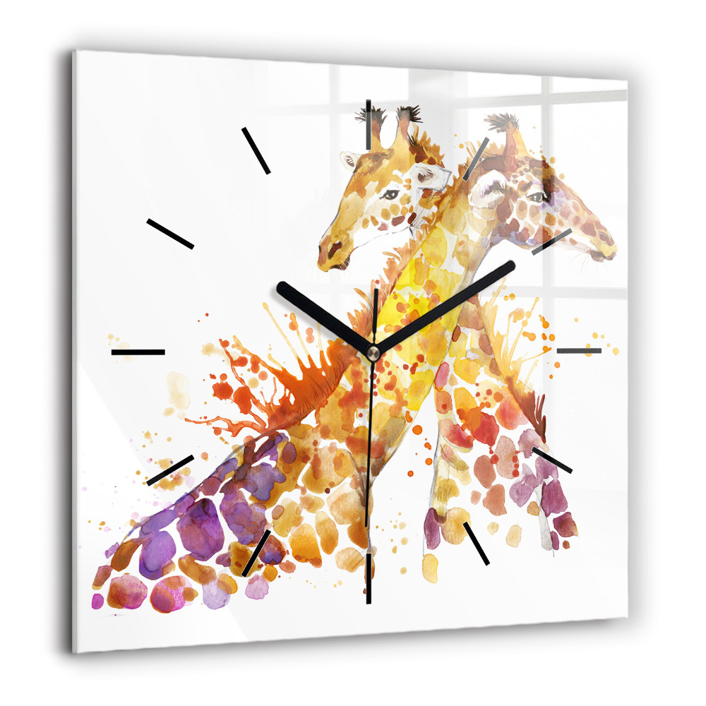 Horloge carrée en verre 60x60 cm Girafe - aquarelle