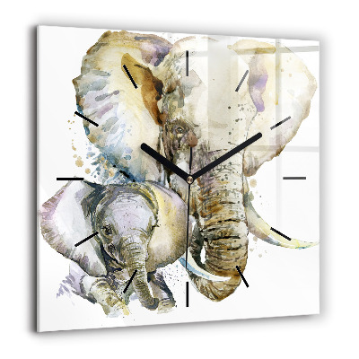Pendule carrée en verre 60x60 cm Animaux peints - éléphants