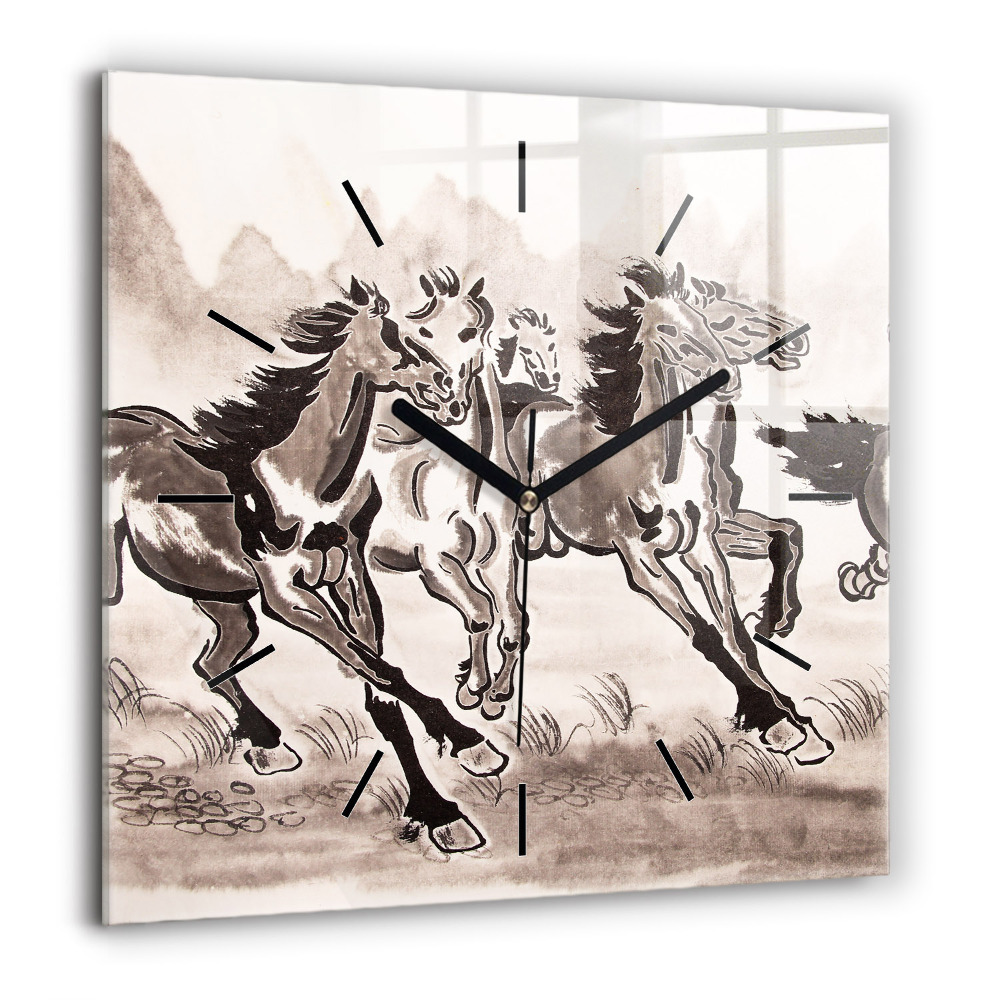 Horloge murale carrée 60x60 cm Chevaux au galop