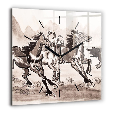 Horloge murale carrée 60x60 cm Chevaux au galop
