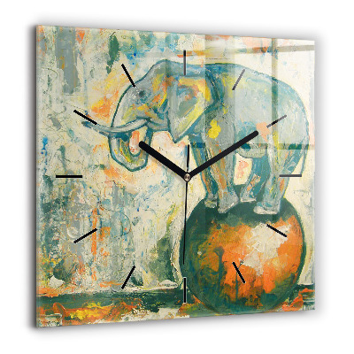 Horloge murale carrée 60x60 cm Posture de l'éléphant peint
