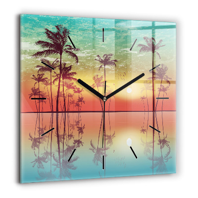 Horloge murale carrée 60x60 cm Palmiers tropicaux