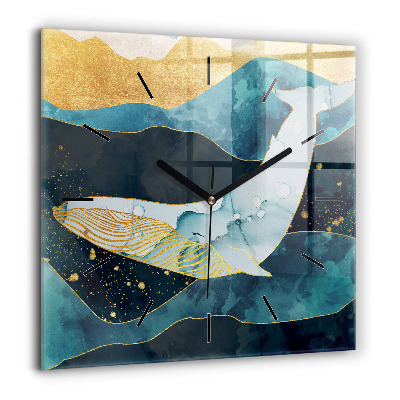 Pendule carrée en verre 60x60 cm Baleine abstraite