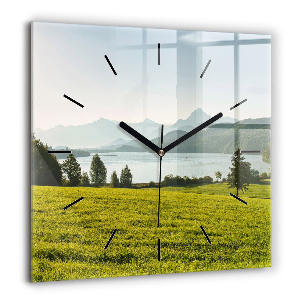 Horloge carrée en verre 60x60 cm Montagnes et champs