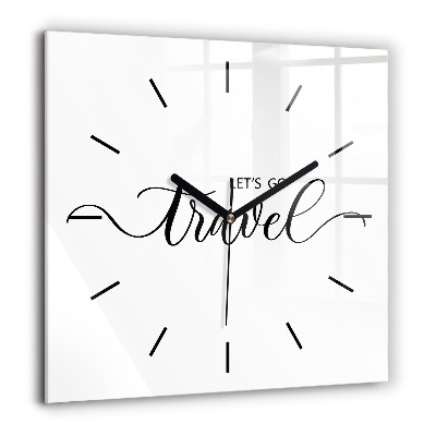 Pendule carrée en verre 60x60 cm Inscription de voyage