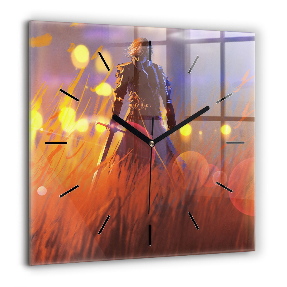 Horloge murale carrée 60x60 cm Chevalier avec épée
