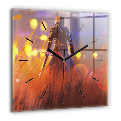 Horloge murale carrée 60x60 cm Chevalier avec épée