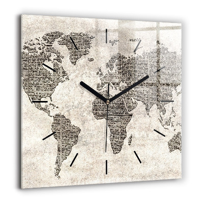 Horloge murale carrée 60x60 cm Journal de la carte du monde