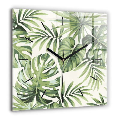 Horloge carrée en verre 60x60 cm Motif tropical