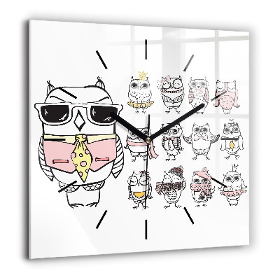 Pendule carrée en verre 60x60 cm Affiche vintage avec des hiboux
