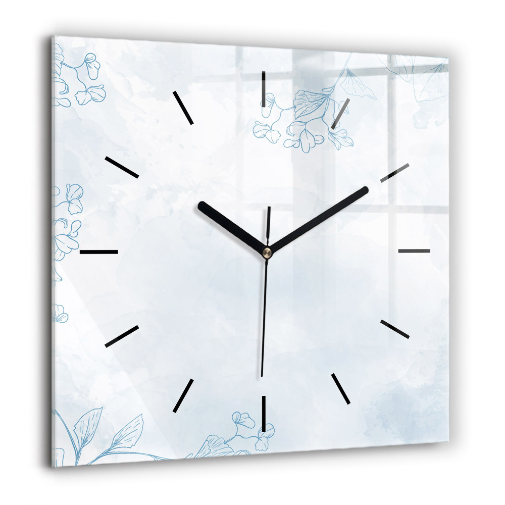 Horloge carrée en verre 60x60 cm Croquis de plantes