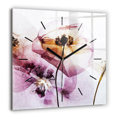 Horloge carrée en verre 60x60 cm Fleurs de pavot sèches