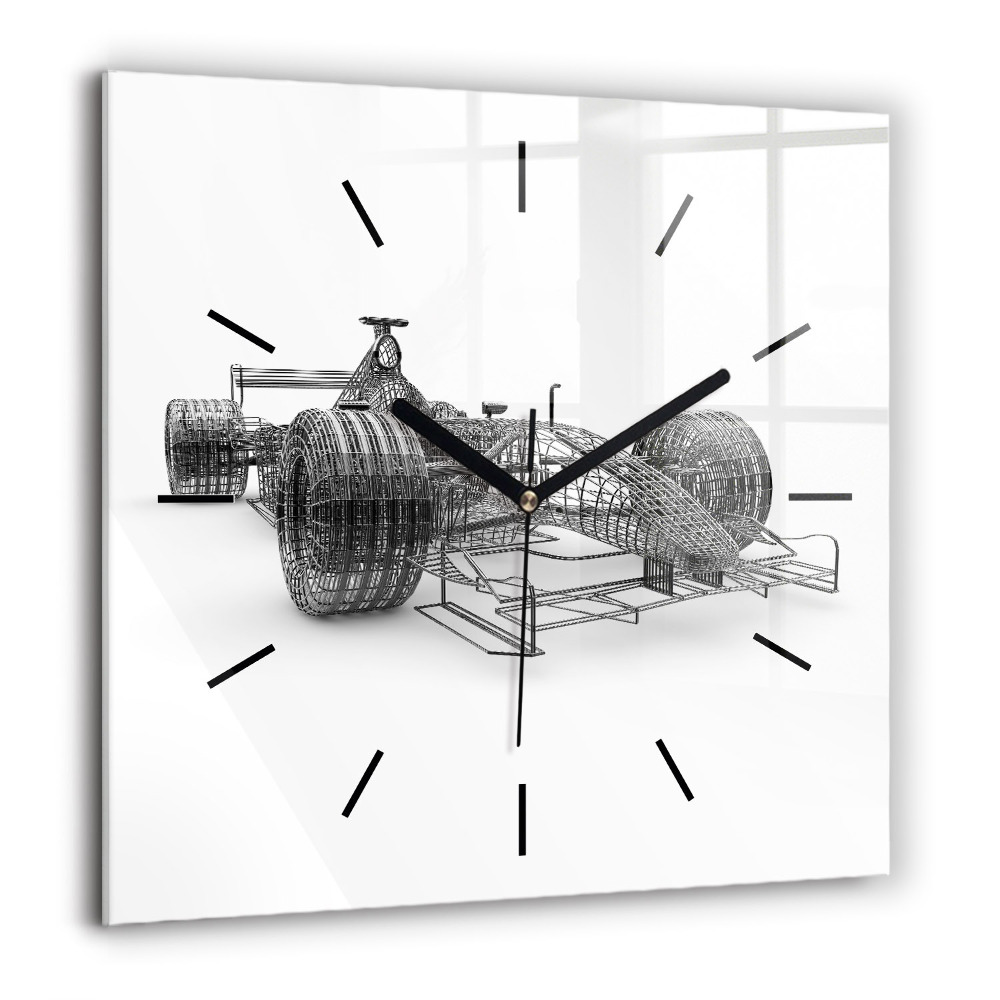 Horloge carrée en verre 60x60 cm Structure d'une voiture de F1