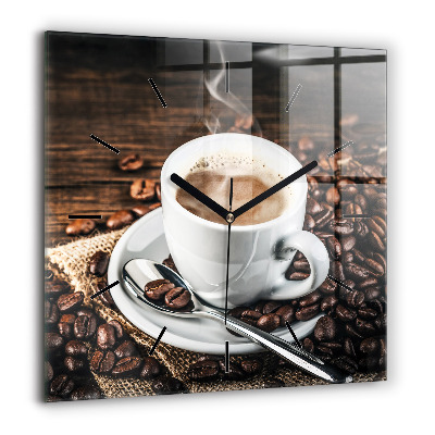 Horloge carrée en verre 60x60 cm Tasse et grains de café