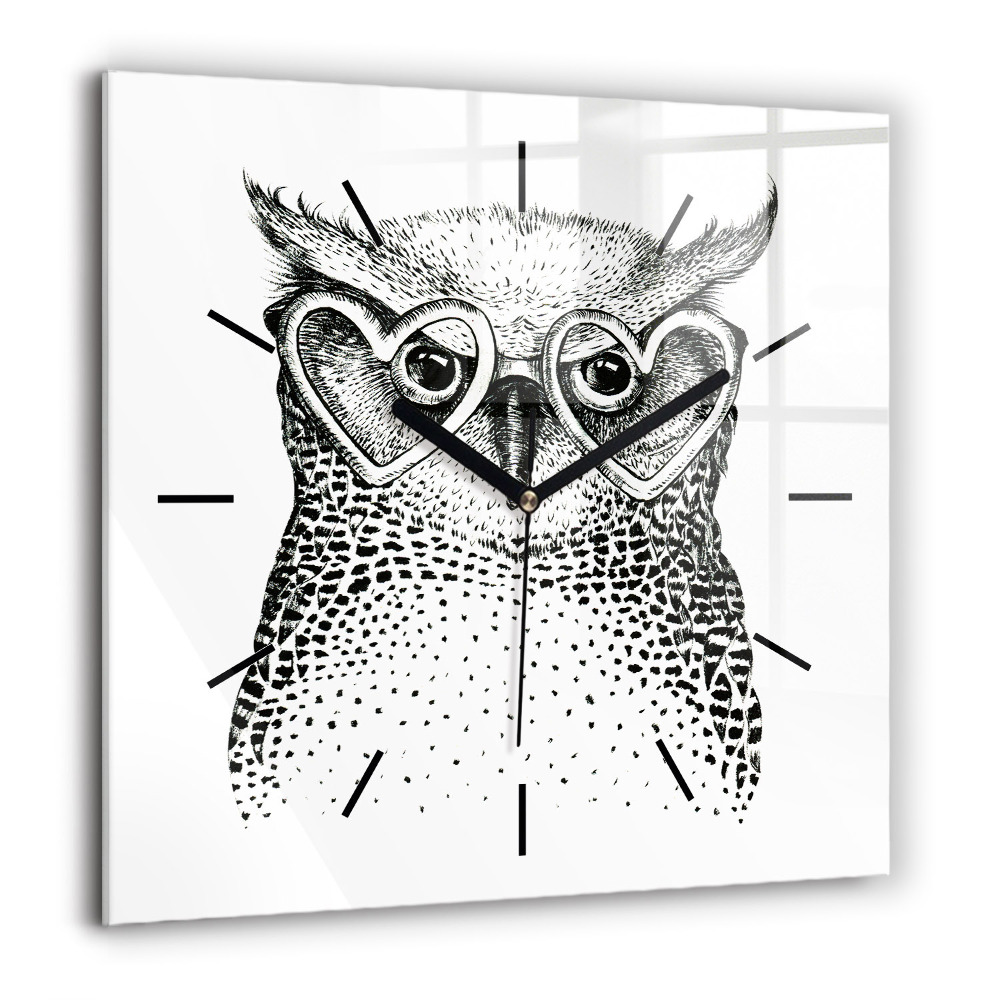 Horloge murale carrée 60x60 cm Hibou dessiné avec des lunettes