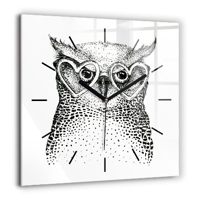 Horloge murale carrée 60x60 cm Hibou dessiné avec des lunettes