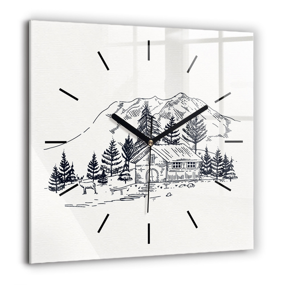 Pendule carrée en verre 60x60 cm Ville en dessin animé