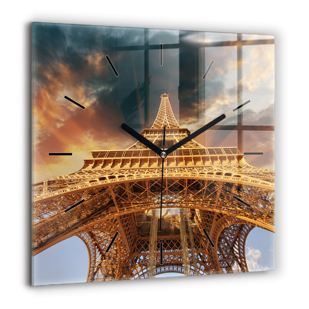 Horloge murale carrée 60x60 cm Tour Eiffel sur fond de nuages