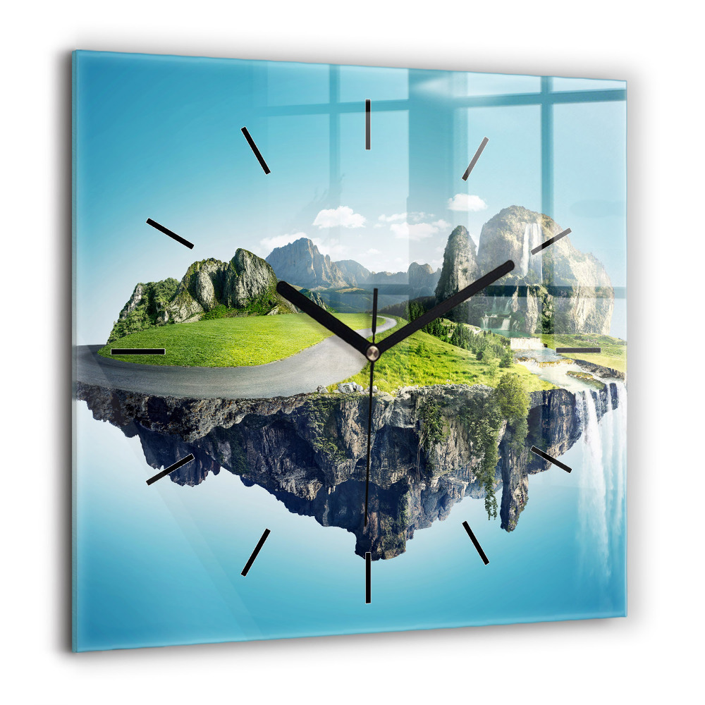 Horloge carrée en verre 60x60 cm Île volante
