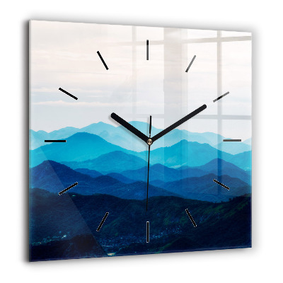 Horloge carrée en verre 60x60 cm Montagne en aquarelle