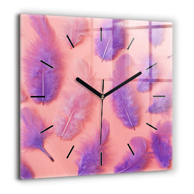 Horloge murale carrée 60x60 cm Plumes colorées
