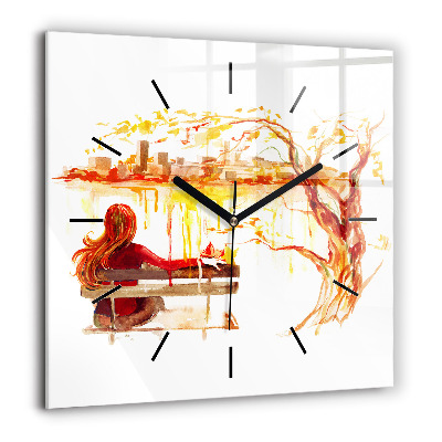 Horloge carrée en verre 60x60 cm Paysage d'automne