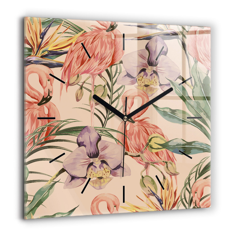 Pendule carrée en verre 60x60 cm Feuilles de palmier tropicales