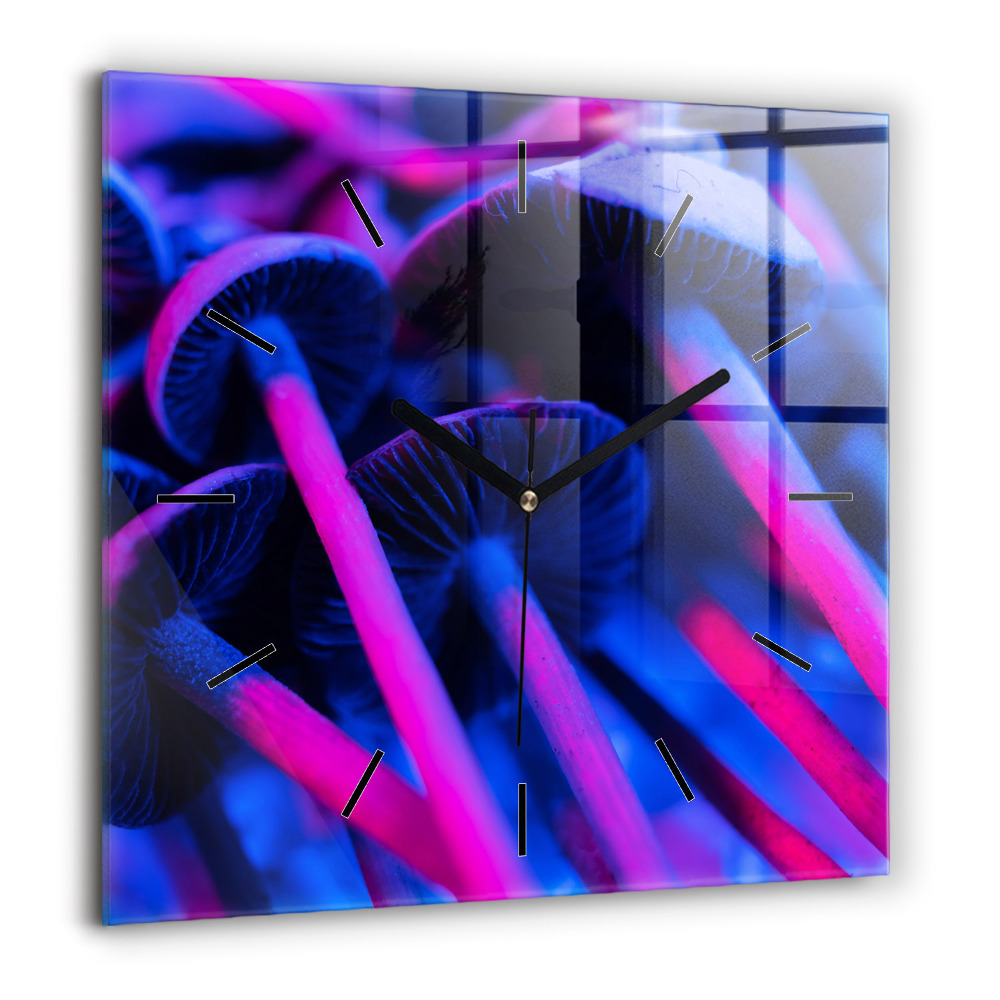 Pendule carrée en verre 60x60 cm Champignons magiques colorés