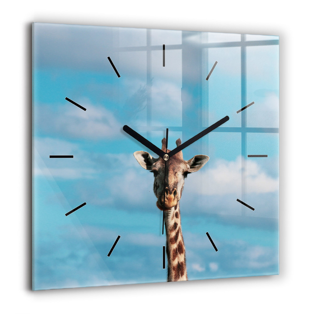 Horloge murale carrée 60x60 cm Tête de girafe sur fond de ciel