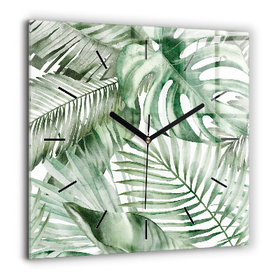 Horloge carrée en verre 60x60 cm Feuilles de plantes peintes