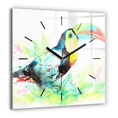 Horloge murale carrée 60x60 cm Toucan dans l'herbe