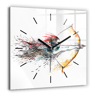 Horloge carrée en verre 60x60 cm Guerrier en chasse