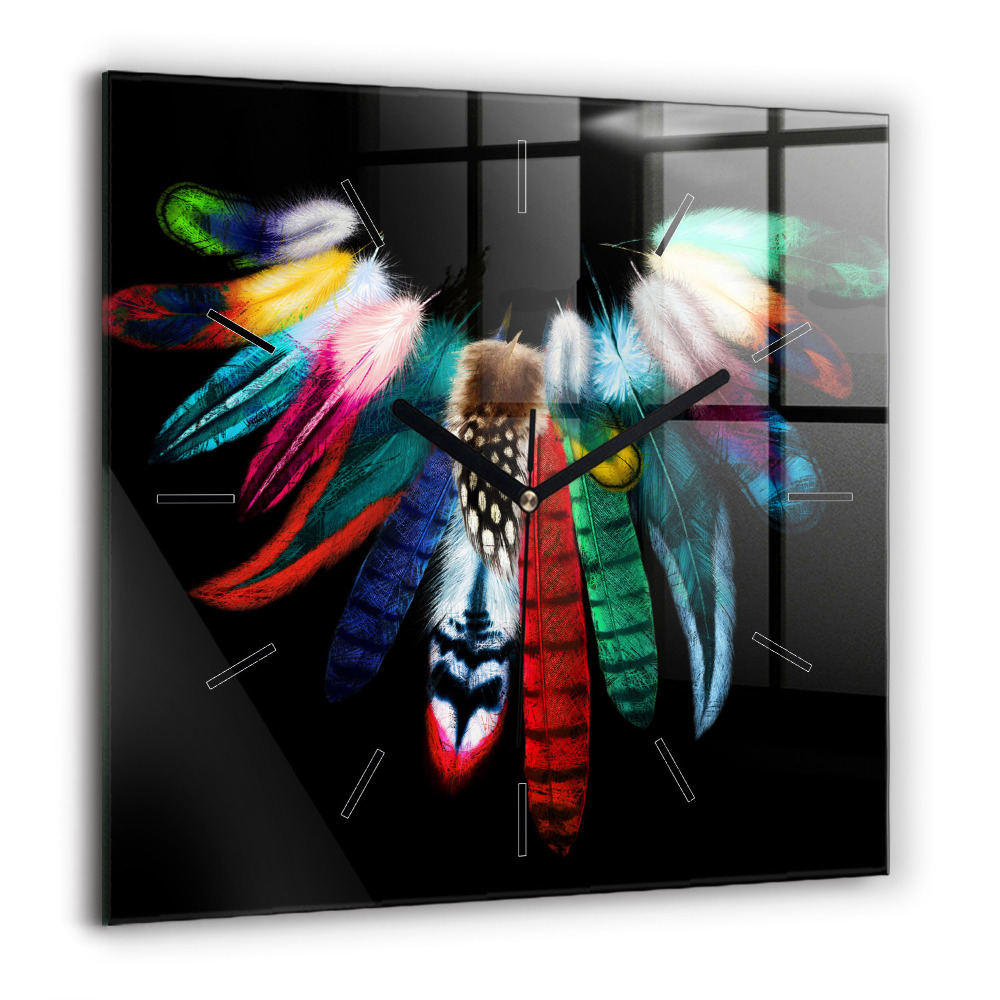 Pendule carrée en verre 60x60 cm Plumes colorées d'un oiseau