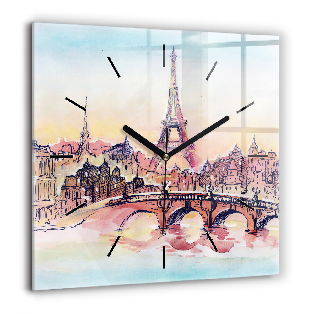 Horloge carrée en verre 60x60 cm Paysage peint de Paris