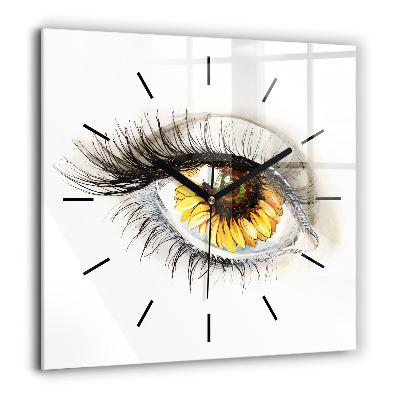 Pendule carrée en verre 60x60 cm Tournesol dans l'oeil