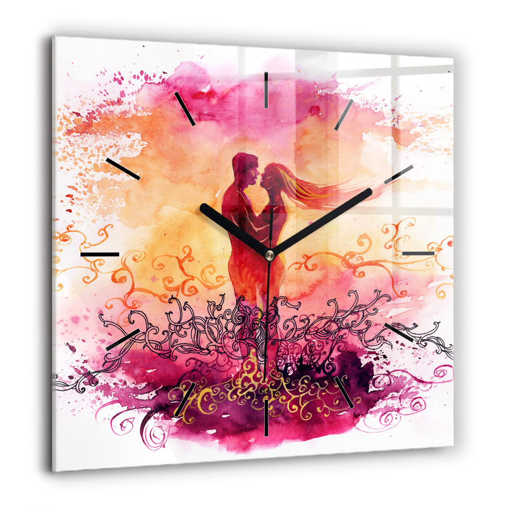 Pendule carrée en verre 60x60 cm Aquarelle d'un couple amoureux