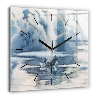 Horloge murale carrée 60x60 cm Pêcheur sur un lac