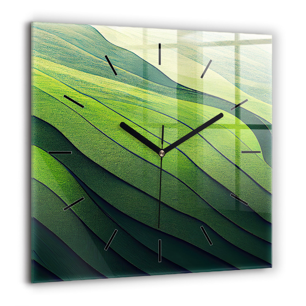 Horloge murale carrée 60x60 cm Champs verts abstraits
